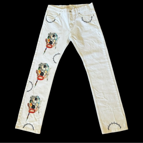 Unisex Up-cycled reworked one of a kind custom made 511 slim Levi’s white jeans. - Picture 4 of 16